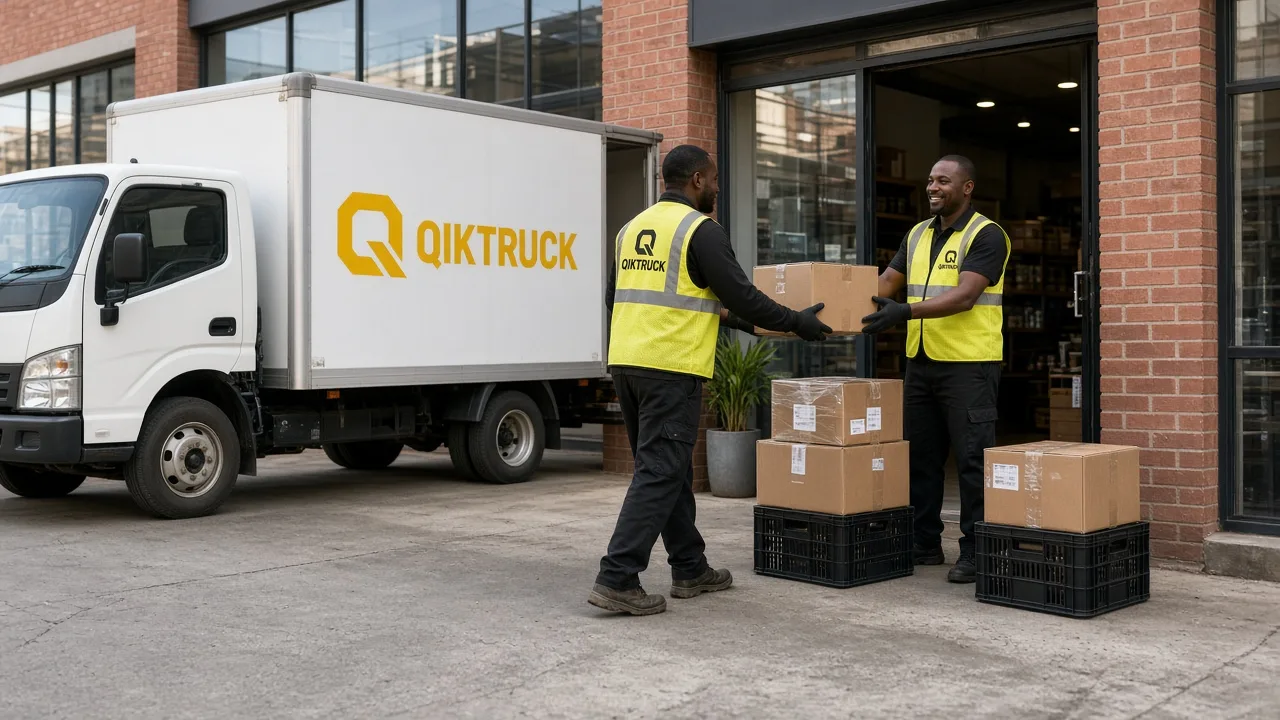 QikTruck crew delivering parcels to a South African business entrance