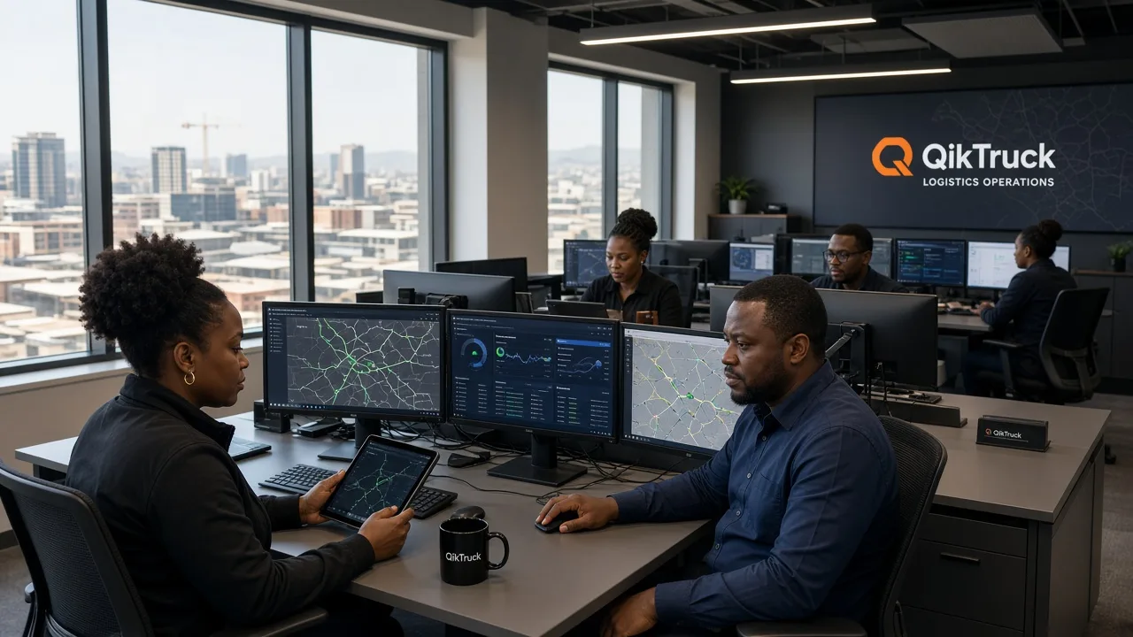 Operations team coordinating QikTruck deliveries on screens and tablets