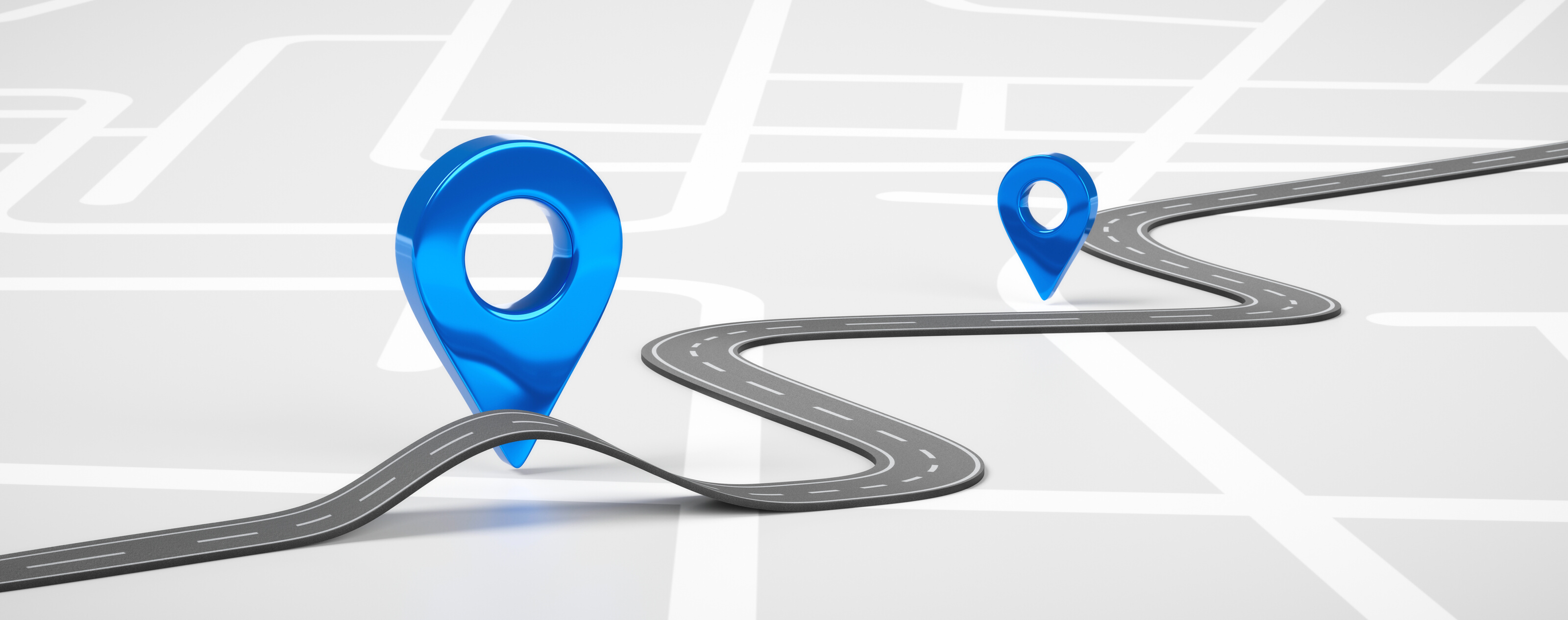 Road map of blue location pin icon symbol or gps travel rout